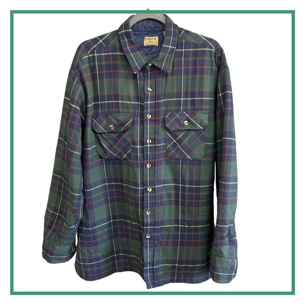 Oakton Ltd Plaid Quilted Lined Flannel Shirt‎ Jacket Mens XL Navy Green Red